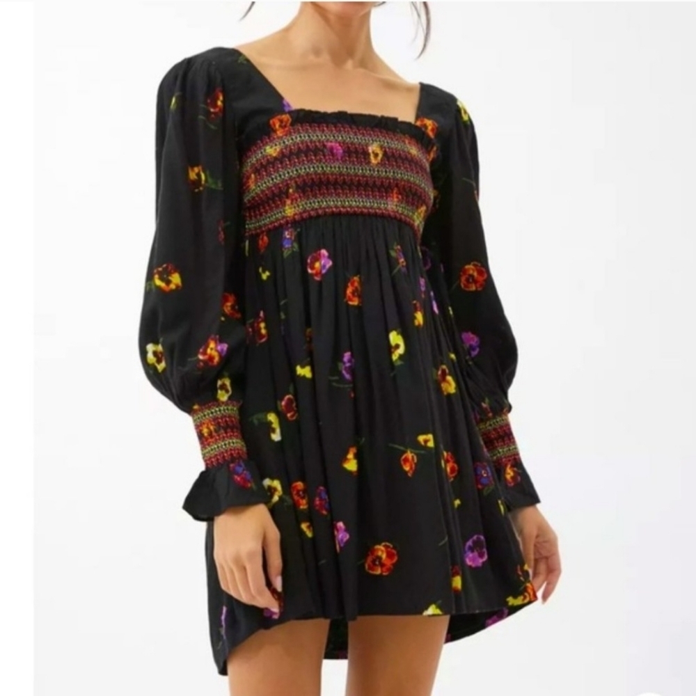Whimsigoth Urban Outfitters Isobel Smocked Floral Mini Frock Dress Medium